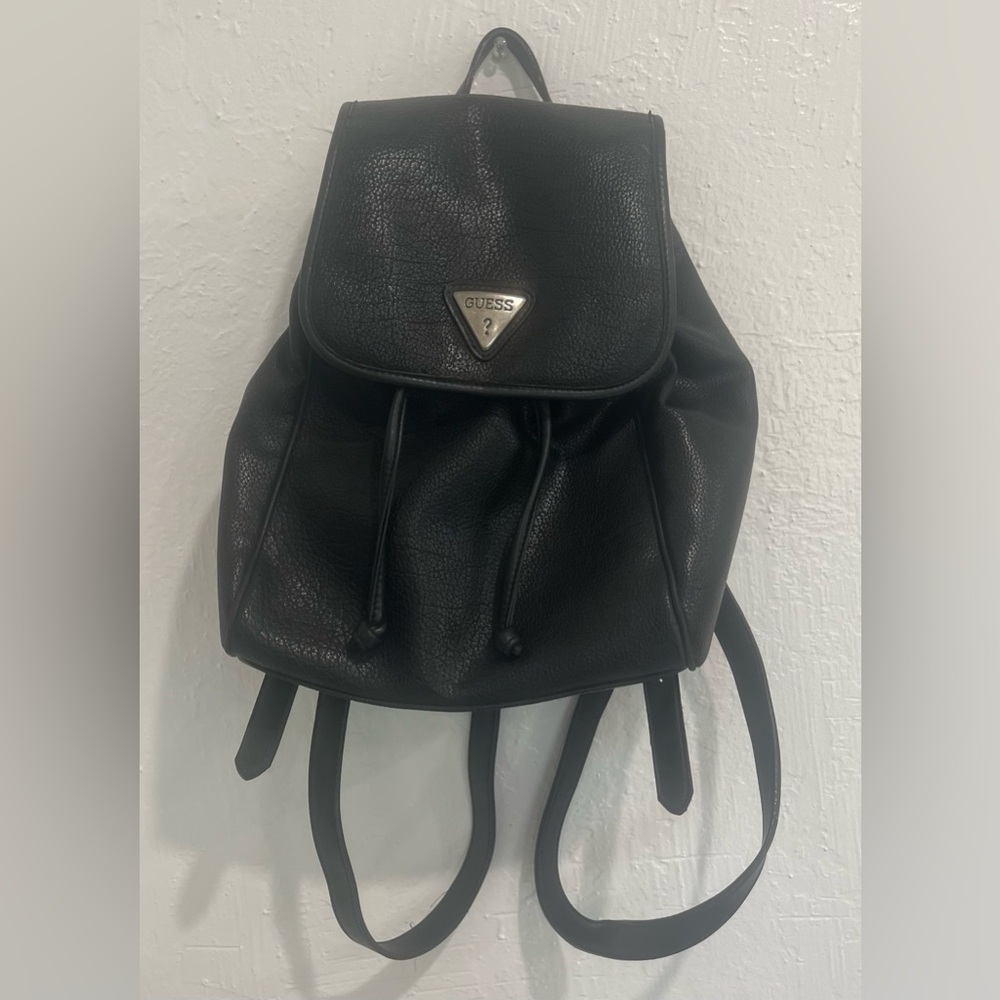 Guess Black Leather Drawstring Backpack